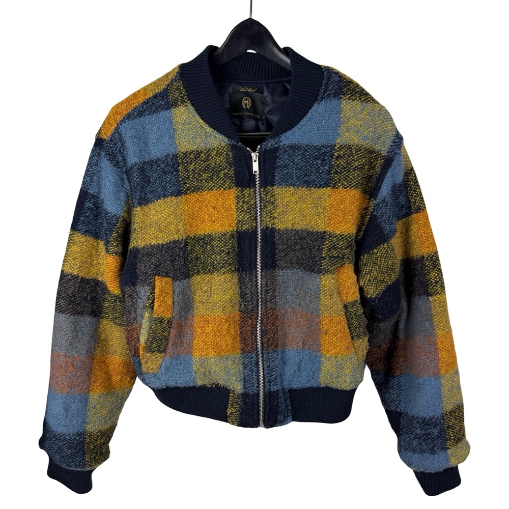 Women’s Y2K House of Harlow 1960 Wool Plaid Bomber Quilted Jacket Size M